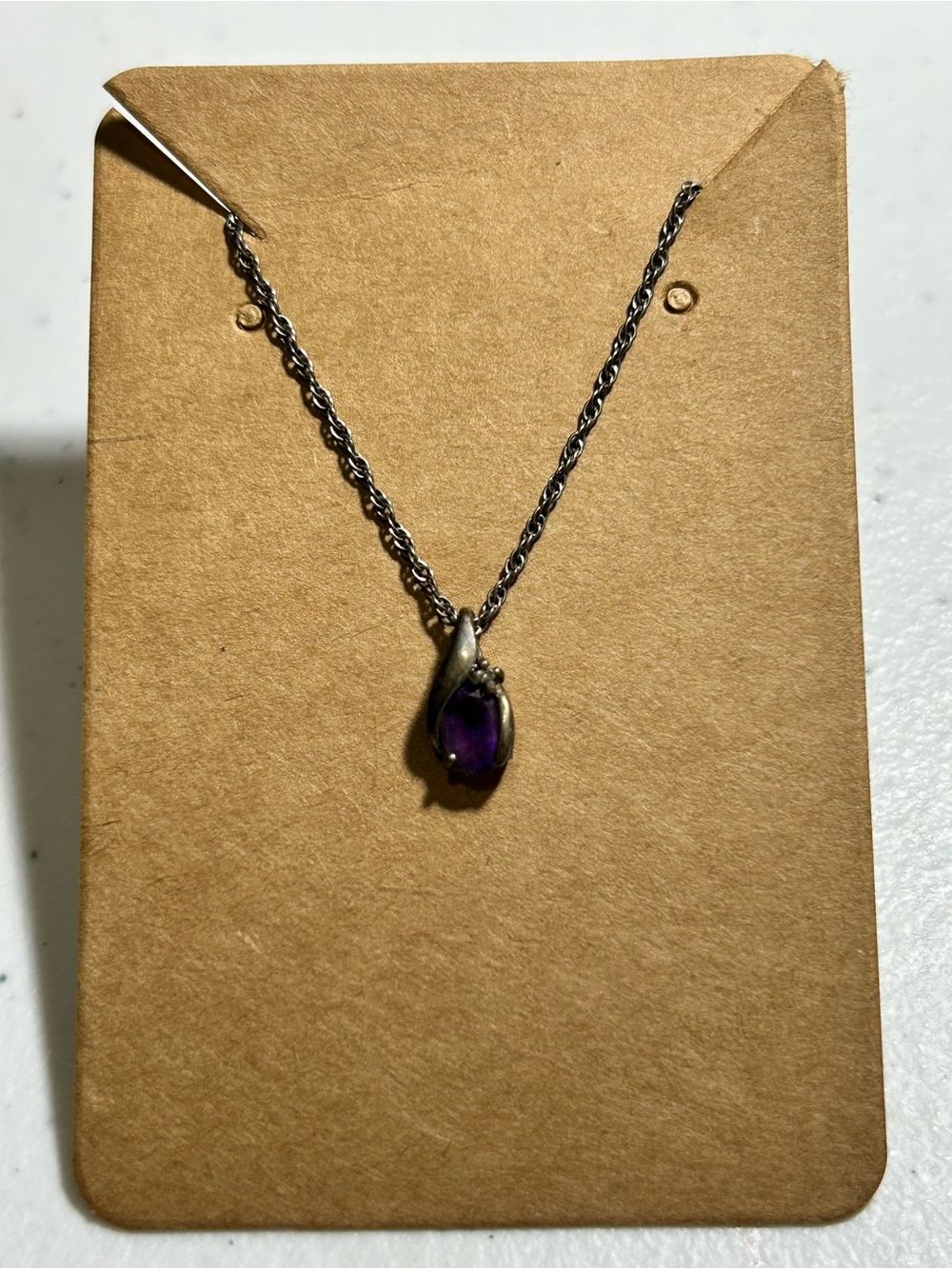 Kay Jewelers Silver Chain Necklace with Purple Teardrop Stone